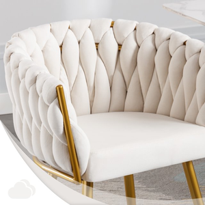 Chaises de salle à manger en velours rembourré tissé tufté moderne de luxe avec pieds en métal doré pour salon chambre cuisine - Product Image 3