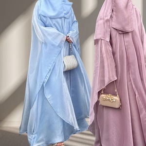 Smooth Shine Satin Abaya Set with Cape and <b>Long</b> Sleeve Maxi <b>Dress</b> <b>for</b> Muslim Women <b>Eid</b> Party Collection (1468+6855) - Product Image 1