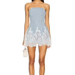 Vestido Mini Personalizado de Fabricante, Jeans de Alta Calidad para Mujer, Vestidos Modestos Sexys con Espalda Descubierta y Encaje, Jeans de Mezclilla de Algodón - Product Image 1