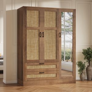 Armario moderno de madera SENYU con puerta con espejo y 2 cajones para almacenamiento en el dormitorio - Product Image 1