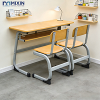 Ensemble de table et chaise d'écolier ergonomique double réglable avec plateau en bois pour 2 utilisateurs, mobilier scolaire ODM OEM