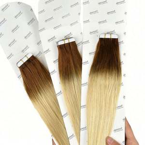 Extensions de cheveux humains Remy russes vierges bruts à cuticules alignées, double épaisseur, à bandes adhésives - Product Image 1