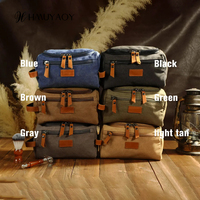 Sac de toilette de voyage pour homme en toile écologique avec accents en cuir, fermeture éclair, grande capacité, personnalisable