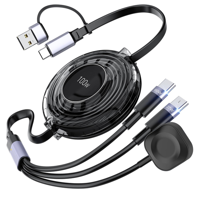 Durable Data Cable 3 in 1 USB PD 100W Fast Charging Cable Universal Multi Function Cell Phone/Type-C/Android Charger Cord