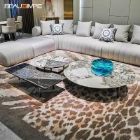 Ensemble de table basse en marbre moderne et luxueuse personnalisable, extensible, hauteur réglable, Pandora Hang Grey Inlay, meubles de salon