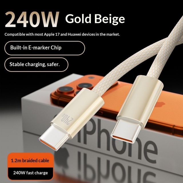 Source Factory 65W Fast Charging Type-C Braided Mobile Phone Data Cable for IPhone17 Android Universal Charging