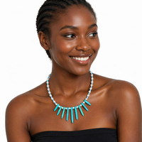 Ensembles de collier de perles d'imitation bleu turquoise bohème à la mode faits à la main chaînes en acier inoxydable plaqué or 18 carats en forme de coeur