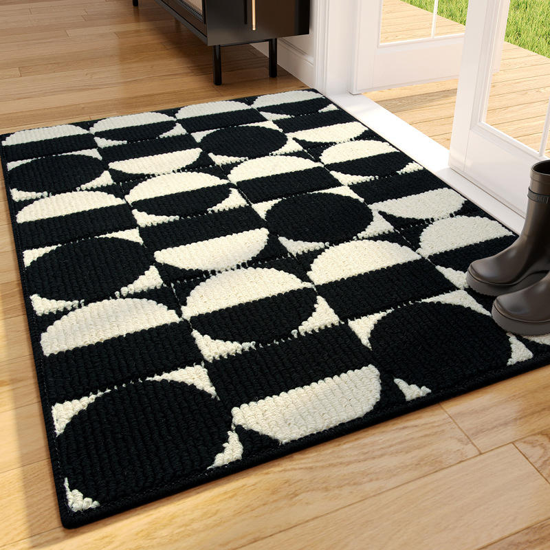 Tapis d'entrée en polypropylène - semi-circulaire noir et blanc