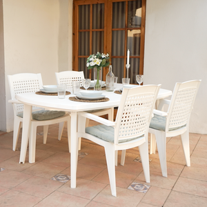 Pack 4pcs Contemporary Eco-Friendly Rectangular <b>Garden</b> <b>Chairs</b> Recycled Polypropylene Outdoor Metal Armrests <b>Stackable</b> <b>Chair</b> - Product Image 3