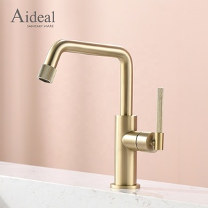 Robinet de lavabo industriel en laiton doré brossé, entièrement en cuivre, robinet de toilette, mélangeur de salle de bain - Product Image 4