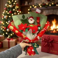 Bouquet de fleurs artificielles en crochet rouge Noël 2026, fleurs tricotées pour bouquet de mariée, cadeau de remise de diplôme, décoration de maison pour les fêtes