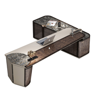 Bureau de direction moderne en placage de noyer avec tiroirs de rangement en cuir, garantie 8 ans - Bureau de direction de luxe pour villa