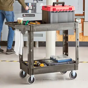 Utility Trolley 2 Tray 250kgs Storage Plastic Service Utility Cart Rolling Tool Cart Trolley