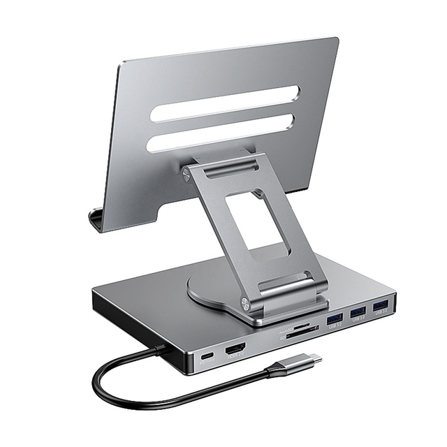 Foldable Tablet Holder USB C Adapter TypeC HUB PD100W Fast Charging 5Gbps Docking Station Pad Stand Card Reader Laptop Holder