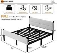 Verstellbarer Metallbettrahmen Elegantes Weiches Kopfteil Stauraum Robuste Matratzenunterlage Einfache Montage für Apartment und Villa