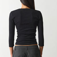 T-shirt court personnalisé en gros pour femme, coupe classique, 100 % coton écologique, col en V uni et manches trois quarts