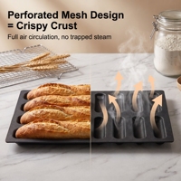 Moule à pain en silicone pour boulangerie commerciale, 16 cavités, type Subway, entièrement perforé, respirant, résistant à la chaleur, facile à nettoyer, antiadhésif