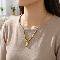 Yiwu Aceon Velle perle géométrique en acier inoxydable avec chaîne à maillons entretoises rondes épais bord biseauté solide brique Rectangle collier