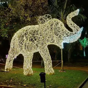 Decoração ao ar livre do Natal grande elefante estátua levou grande elefante escultura luz acrílica