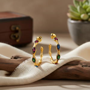 22K Gold Plated Push <b>Back</b> Colorful Stone Vintage <b>Earrings</b> Handmade Wholesale 925 Sterling Silver Jewelry - Product Image 3