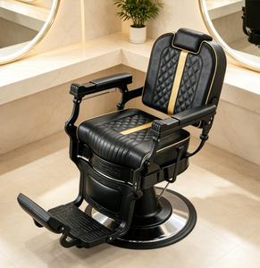 Luxury Vintage Gold Stitching PU Leather Reclining Hydraulic Shaving Hair Cutting Salon Barber Chairs - Product Image 2