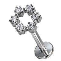 Piercing d'oreille en titane ASTM F136 en forme de fleur, à filetage interne, avec zircon, pour labret, hélix, clou d'oreille, bijoux de mode
