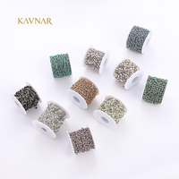 Chaîne de perles plates en cristal KAVNAR plaquée or véritable 18 carats en acier inoxydable 304, chaîne à espacement allongé des perles pour la fabrication de bijoux DIY