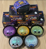 Boîte mystère de jouets anti-stress moelleux scintillants d'Halloween de 8,5 cm, motifs fantôme, citrouille, œil, mignons, cadeau d'Halloween pour enfants