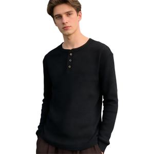 T-shirt homme en coton doux et épais, coupe ajustée, col boutonné, couleur unie, style décontracté pour sports d'extérieur, collection automne, prix bas, modèle TKAN1009D - Product Image 1