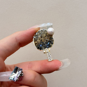 Bros Raket Tenis Meja Kristal Mewah, Aksesori Pin Kerah Pernikahan Gaya Cina yang Trendi dan Personal, Kemewahan Ringan - Product Image 4