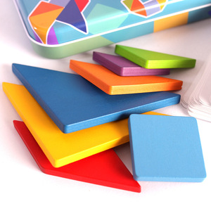 Puzzle Tangram Magnetik Kayu Anak-Anak dalam Kotak Besi, Mainan Papan Magnetik untuk Siswa TK - Product Image 3