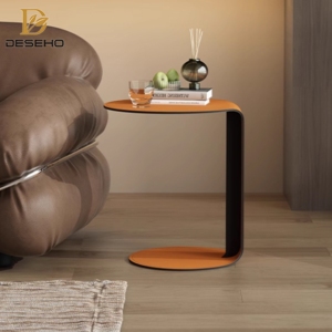 Mesa auxiliar de cuero de sillín naranja minimalista de gama alta italiana, mesa de centro pequeña en forma de <span class=keywords><strong>C</strong></span> para sala de estar, sofá, luz, Metal de lujo - Product Image 6