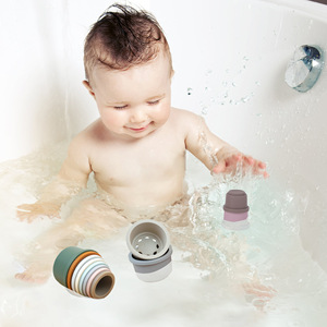 Jouet de tasses empilables en silicone, 8 pièces, qualité alimentaire, pour enfants, jeu d'éveil - Product Image 2