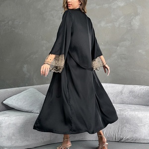 Bata de satén de seda con encaje en contraste, sexy, holgada, cómoda, de manga larga, ropa de dormir para mujer - Product Image 5