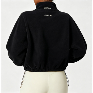 Veste en molleton courte pour <span class=keywords><strong>femme</strong></span>, coupe ample, manches longues, col montant, fermeture éclair, sweat-shirt de sport pour le yoga, la gym, l'entraînement et les tenues décontractées - Product Image 2