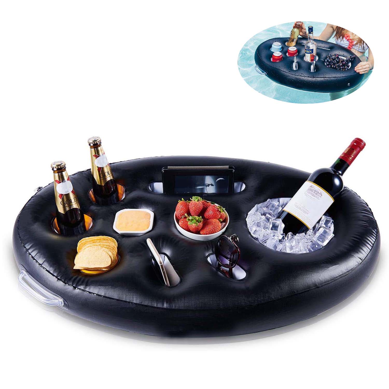 Black Fun Versatile Portable Serving Bar Premium Floating Drink Inflatable Float Cup Holder for Pool,Hot Tub,Beach and Outdoor