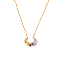 Acier doré bicolore assorti C Lune forme corne forme noir strass mode simple collier de bijoux en acier inoxydable
