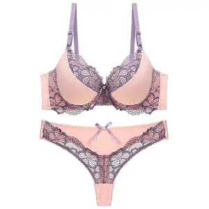 Ready Stock Factory Wholesale Bra and underwear Sets Size 36-42 Lingerie Set Lace Push Up Bra Thong Set For Women