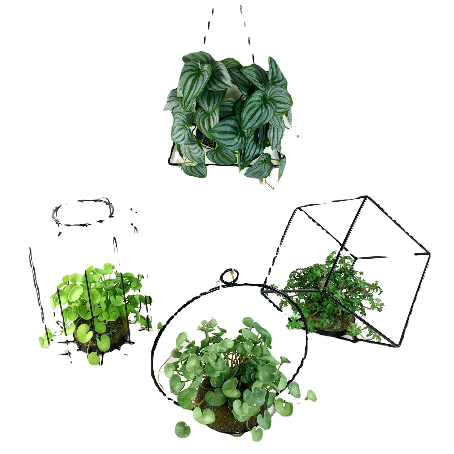 Factory spot wholesale simulation of green plant potted home hanging display props iron art bird cage flower bonsai