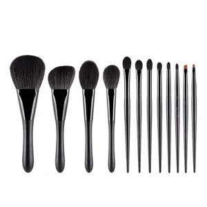 High Quality 12pcs Black Makeup Brush Set Luxury Cosmetic Facial Tool  with ebony Handle Goat Hair