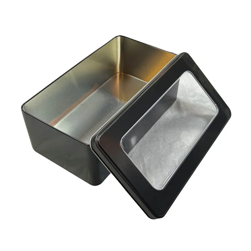 Neue Produkte große rechteckige Zinn-Aufbewahrungsbox für Kleidung Geschenk Kosmetik rechteckige Zinnbox mit Fenster