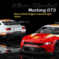 Modèle de voiture de course en alliage moulé sous pression à l'échelle 1:24, GT Racing Coupe avec lumières, sons, portes ouvrables, capot, roues directionnelles, aileron arrière