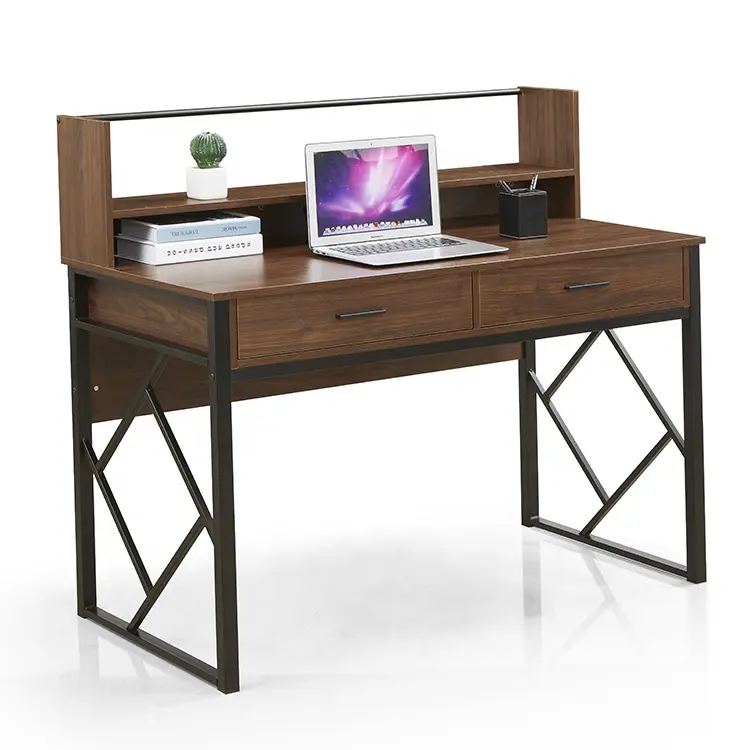 Escritorio de Metal Industrial para oficina, muebles ejecutivos de madera, escritura de ordenador con cajón, estante