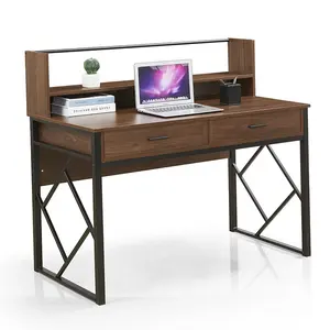 Industrial Metal Wood Executive Furniture Computer Writing With Drawer Shelf Office Desks