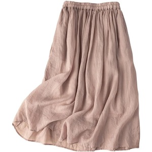 <b>Elastic</b> Waist Midi <b>Skirt</b> Cotton Linen Straight Minimalist Women's Breathable Solid Color Hip Concealing Mid Length - Product Image 5