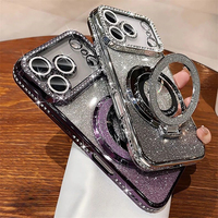 Coque magnétique scintillante avec support pour iPhone 17, 16, 15, 11, 12, 14, 13 Pro Max, placage souple, diamant brillant, luxe, pour iPhone 17 Air