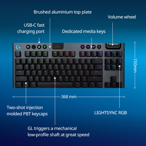 คีย์บอร์ดเกมมิ่งไร้สาย Logitech <span class=keywords><strong>G915</strong></span> X TKL LIGHTSPEED แบบกลไก รองรับบลูทูธ สามโหมด ไฟ RGB Backlit สวิตช์แบบ Low Profile สำหรับพีซี - Product Image 5