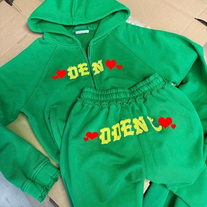 French Terry Oversized <b>Zip</b> <b>up</b> Distressed Hoodie Manufacturer Acid Wash Patch Applique Embroidered <b>Cropped</b> Jogger Set Women - Product Image 5