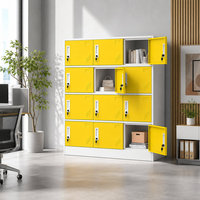 Armoire de rangement en acier jaune à 12 portes avec serrure à clé pour école, bureau, salle de sport, personnel – Garde-robe métallique couleur personnalisée, directement de l'usine