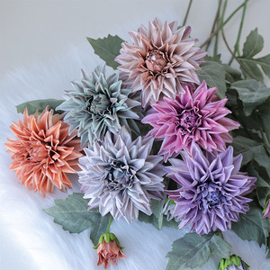 Dahlias artificiels aux couleurs d'automne, fleurs en soie hautement réalistes, décoration de mariage et de maison, style moderne - Product Image 2